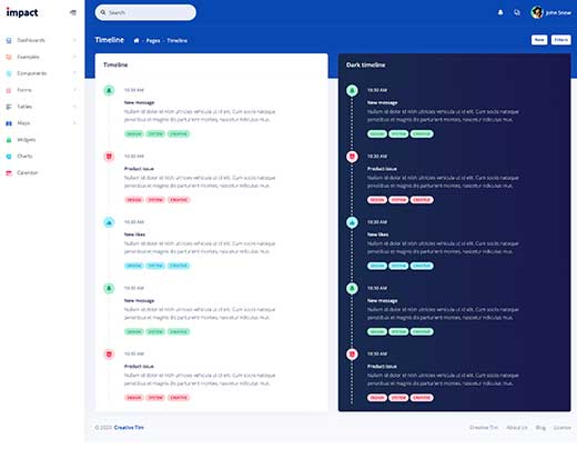 Dashboard Timelines preview