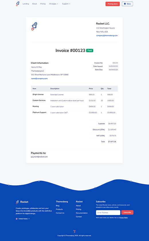 Invoice page preview